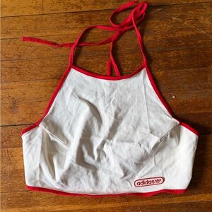 Adidas White Crop Halter Tank with Red Trim